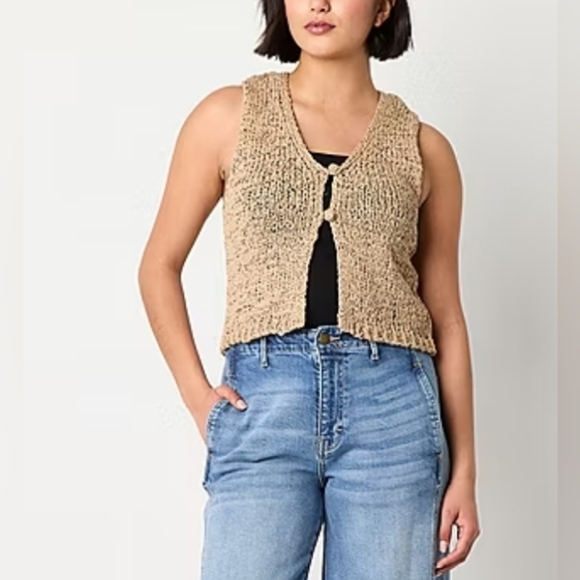 Sweater Vest Loose Knit Casual Chic Tan - Picture 1 of 9